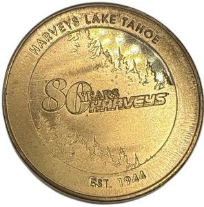 Harveys Lake Tahoe 80th Anniversary Casino Token Brass Coin Est 1944 Collectib - Picture 1 of 6