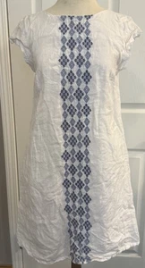 100% Leinen Kleid Gr. XS House Of Pom weiß bestickt gefüttert Küste Preppy Arbeit - Bild 1 von 13