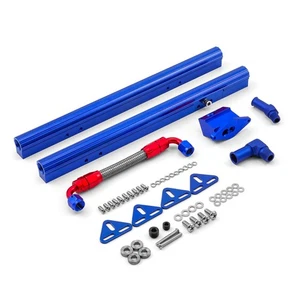 Ford 302 351 5.0L 5.7L Billet Aluminum Fuel Injector Rail Kit (OEM Angled) Blue - Bild 1 von 3