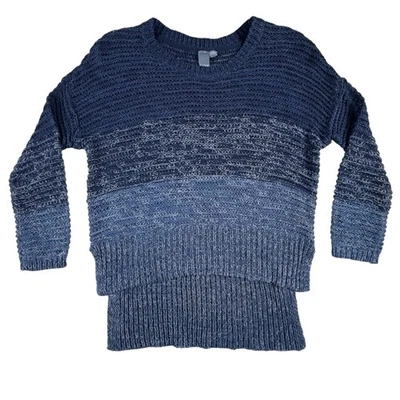 Suéter para mujer Quinn tejido alto-bajo manga larga bloque de color azul ombre mediano Foto 1 de 4