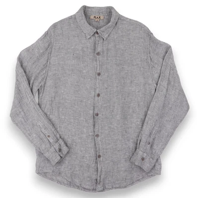 FLAX Shirt Mens Small Gray 100% Linen Button Front Long Sleeve Casual Top - Image 1 of 4