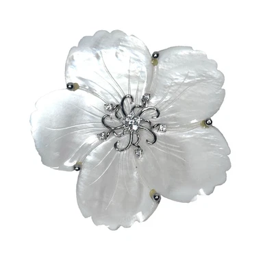 Broche colgante de flor de madreperla 925 diamantes de imitación de plata de ley camafeo de 3" Foto 1 de 4