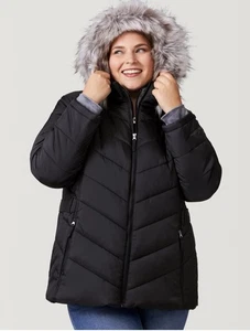 Free Country Womens Plush Trimmed Quilted Black Winter Coat Puffer NWT Size 3X - Picture 1 of 9