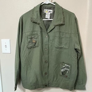 Chaqueta vintage de seda para mujer C.A.Sport talla mediana de gran tamaño verde forrada de safari - Imagen 1 de 8