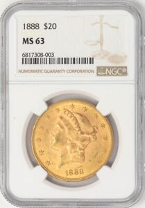 1888 $20 Gold Liberty MS63 NGC 947925-1