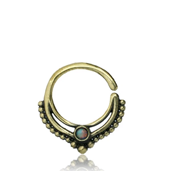 16G BRASS HANGING SEPTUM FAUX WHITE OPAL STONE SMALL 9MM RING DIAMETER NOSE HOOP - Image 1 of 1