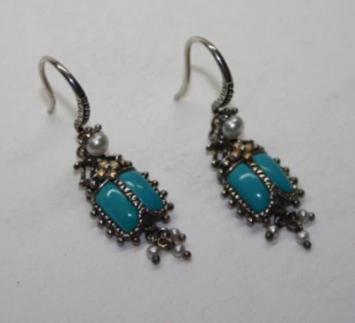Pendientes Barbara Bixby de plata esterlina y escarabajo turquesa de 18 k [113GRA] Foto 1 de 4