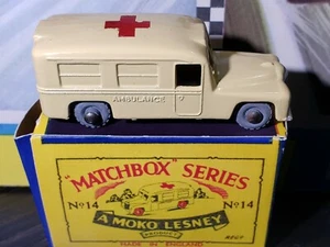 Matchbox Gray Wheels #14 Daimler Ambulance Dark Red Cross Lesney w/ Repro Box + - Picture 1 of 11