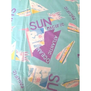 90s Rad Beach Ocean Sun Surf Theme Fabric Yardage Vtg Crafting Atlantic Pacific - Picture 1 of 4