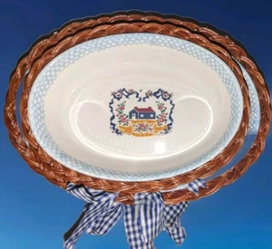 Vtg Teamson Stoneware Casserole Baking Dishes Country Home 9" and 11" w/Baskets - Picture 1 of 23