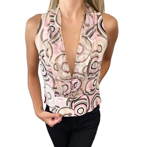 CHANEL Vintage 01P CC Logo Sleeveless Top #36 Blouse Beige Pink Silk Rank AB - Picture 1 of 12