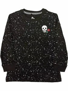 Boys Black Long Sleeve Halloween Splatter Skull Rose T-Shirt Costume Shirt XS - Picture 1 of 2