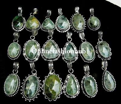 Compra colgantes de piedras preciosas de prehnita lote al por mayor colgante enchapado en plata de ley 925 Foto 1 de 2