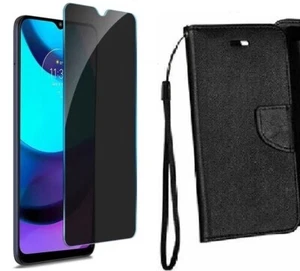 Etui Portefeuille + Verre Trempé Anti Espion pour Motorola Moto E20 E30 E32 E40 - Photo 1 sur 15