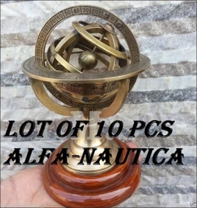 Brass Armillary Desktop Sphere Wooden Base Armillry Lot of 10 Piece - Picture 1 of 2