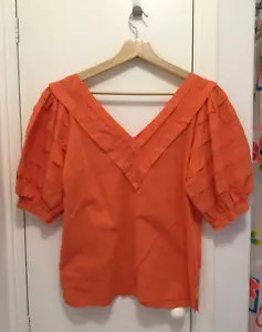 Blusa RODNEY CLARK Vintage Años 80 NARANJA Cuello en V Plisada Manga Abullonada Talla 12 - Imagen 1 de 5