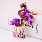 Delicate Double Flamingo Bird Key Chains Rings Holder For Car Crystal Pendan Bii