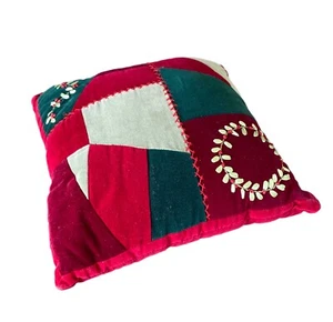 "Almohada de terciopelo de colección roja verde cinta bordada cuadrado de Navidad 15""" - Imagen 1 de 4