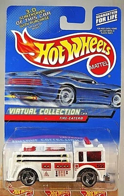 2000 Hot Wheels #145 Virtual Collection FIRE-EATER White w/Chrome 3 Spoke Wheels - Image 1 of 4