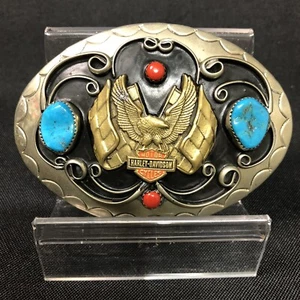 De Colección Harley Davidson Hebilla de Cinturón Barón Turquesa Coral Águila Escudo Logo RARO - Imagen 1 de 14