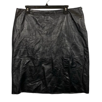 Kenneth Cole Black Genuine Leather Straight Skirt Size 14 - Image 1 of 4