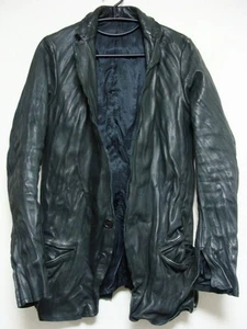 Vintage 2003 Julius Wrinkle Processing Leather Long Coat Jacket Size 1 Black - Picture 1 of 5