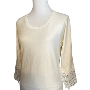 NWT TALBOTS Cream Knit Sweater With Lace Sleeves Size S $89.50 Retail  - Picture 1 of 7