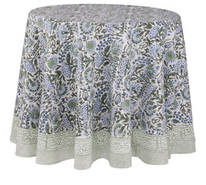 Kleeblatt Blau 100% Baumwolle Runde Boho Herbst Tischdecke, Handblock Blumen Tisch Cl... - Bild 1 von 2