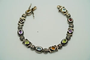 Vintage Sterlingsilber bunte Edelsteine Tennis Armband 7,25" x 8 mm JB29 - Bild 1 von 7