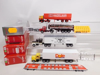 4x Herpa H0 1:87 Camion: DAF Hazelaar + Camion US + Scania Farina Mint + Box # - Immagine 1 di 4