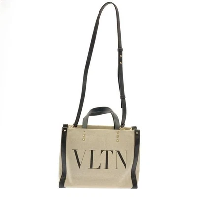 VALENTINO Garavani логотип печать Rockstud 2Way холст сумка с короткими ручками слоновой кости XS Италии - Изображение 1 из 4