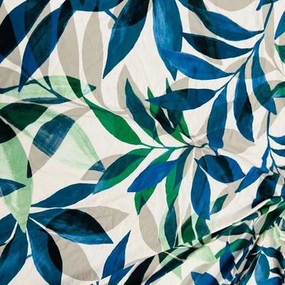 Blue and Green Leaves printed 4way Stretch Fabric Spandex by Yard for Swimwear - Image 1 of 4