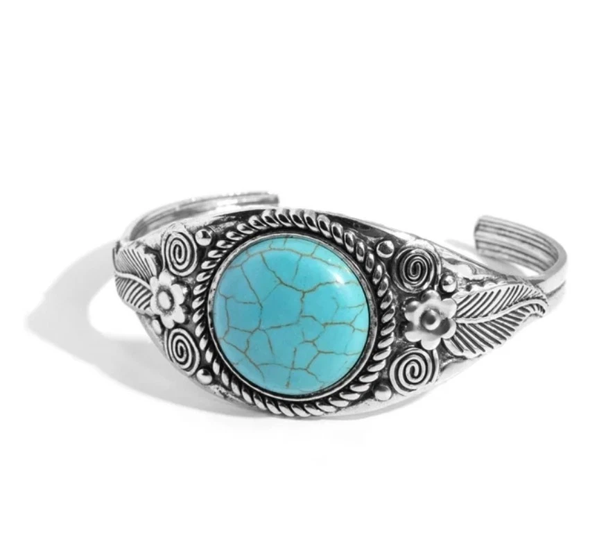 Whimsically Winslow Turquoise Blue Howlite Stone Silver Tone Cuff Bracelet - Image 1 of 3