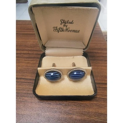 Abotoaduras vintage de pedra azul tom prata - Imagem 1 de 4