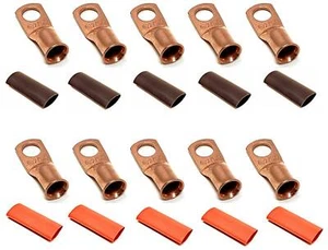 Copper Cable Lug Ends Terminal Ring Connectors + Adhesive Heat Shrink Tubing - Picture 1 of 76
