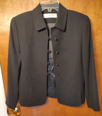 Valerie Stevens Petite Pure Wool sz 6P navy blue blazer jacket knotted buttons - Image 1 of 4