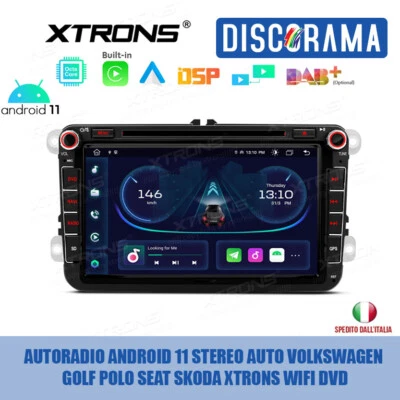 AUTORADIO ANDROID 11 STEREO AUTO VOLKSWAGEN GOLF POLO SEAT SKODA XTRONS WIFI DVD - Immagine 1 di 4