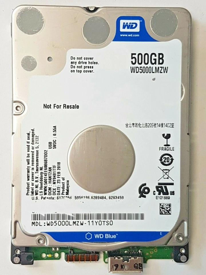 WD5000LMZW-11Y0TS0 Dcm HANT2AN Dcx NY0401TTF Sn WX31Axxxxxx 23 Feb 2018 Malaysia - Image 1 of 1