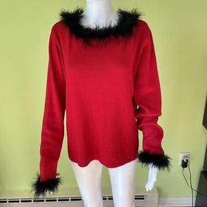 DE COLECCIÓN Y2K WORTHINGTON ROJO NEGRO MARABÚ PLUMA RIBETE SUÉTER TALLA XL VACACIONES ¡RARO! - Imagen 1 de 6