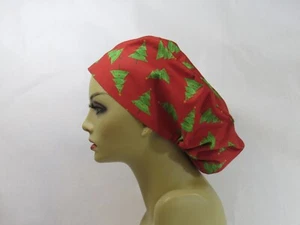 Red Women Christmas Tree Scrub Hat Surgical Cap Nurses Hat Medical USA Made - Picture 1 of 6
