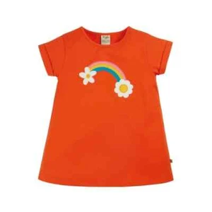 Frugi Girl's Short Sleeve Lizzie Applique Top - Orange Daisy Rainbow (Imperfect) - Picture 1 of 3