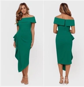 Betsy & Adam Women Sheath Dress Green Off the Shoulder Ruffled Size 14 MSRP $239 - Picture 1 of 12