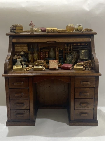 Antique/ Vintage Italian “S” Style Roll Top Mini Desk Solid Wood Extremely Rare Cover
