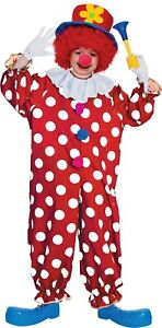 Clown Costume Child Size 4Pc Red/Wht Polka Dot Jumpsuit & Pointed Hat + Bonus Lg