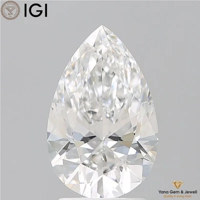 CVD Lab Grown Diamond 2.00 CT. with IGI Certificate PEAR Cut E Color VS1 Clarity - Image 1 of 4