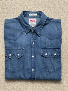 Levi's Barstow Western Sawtooth Pearl Snap Denim Camicia Uomo Taglia M (D4623) - Foto 1 di 11