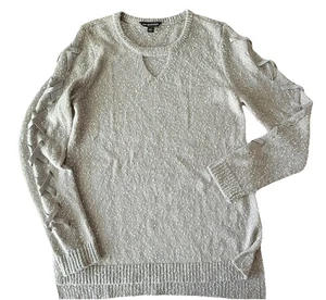 Rock & Republic Women's Gray/White Cutout neck sweater medium - Picture 1 of 9