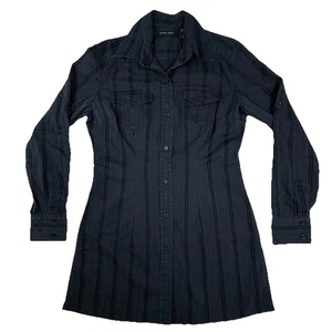 New York & Co Stretch Shirt Dress S Black W/ Black Stripes Open Neck Pockets - Picture 1 of 24
