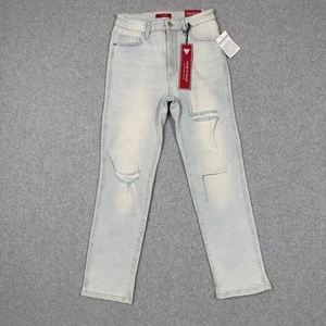 NWT GUESS Jeans Womens 25 Aurora Slashed Slim Straight Light Wash High Rise Blue - Picture 1 of 16
