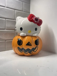 Hello Kitty Blue Sky Halloween Pumpkin Cookie Jar Ceramic Canister New - Picture 1 of 10